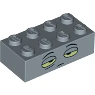 Brick 2 x 4 with Sleepy, Tired Face Print / Sand Blue