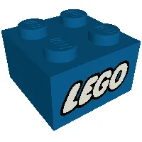 Brick 2 x 2 with LEGO Logo with Closed O White Print / Blue
