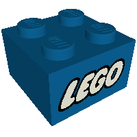 Lego Brick 2 x 2 without Inside Ridges with LEGO Logo with Closed O White Print