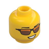 Lego Minifig Head, Black Eyebrows, Black Sunglasses with Copper Lenses, Lopsided Grin, Teeth / Yellow