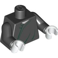 Lego Torso Robe with Dark Green Creases Print, Black Arms, White Hands / Black