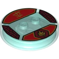 Function Brick Round 4 x 4 x 2/3 with 2 Studs and Red and Gold Kai Symbol and Asian Character Print / Trans-Light Blue