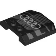 Brick Wedged, Curved Triple 4 x 4 x 2/3, 2 Studs with Light Bluish Grey Decorations, Audi Logo Print / Black