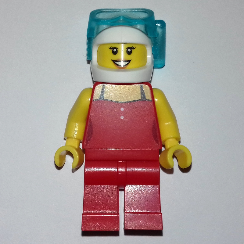 Lego Woman, Red Swimsuit, White Helmet with Divers Mask