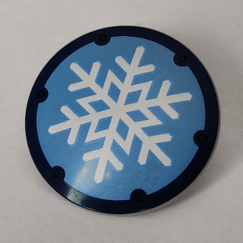 Lego Shield Round Bowed with White Snowflake On Medium Azure Background, Dark Blue Border print / Light Bluish Gray