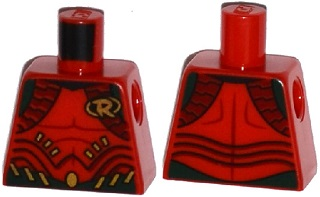 Lego Torso Batman 'R' Symbol, Body Armor with Muscles Outline and Dark Green and Gold Belt Pattern