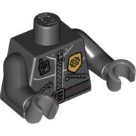 Lego Torso Leather Jacket, Gold Police Badge, Radio, Belt Print, Black Arms, Dark Bluish Gray Hands / Black