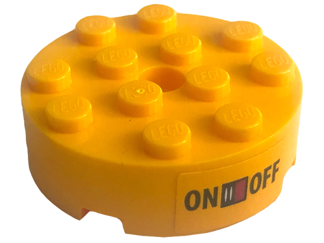 Lego Brick, Round 4 x 4 with Hole with 'ON' and 'OFF' Switch Pattern (Sticker) - Set 41346