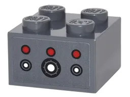 Brick 2 x 2 with 3 Red Circle Buttons and 3 Black and White Circle Buttons Pattern (Sticker) - Set 76052