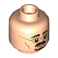 Lego Minifig Head Florean Fortescue / Ben Urich, Goatee Beard, Gold Glasses, Neutral / Smile Showing Teeth Print / Light Nougat