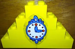 Stickered Assembly 8 x 2 x 4 with Blue Clock with Red Dots and White Face Pattern (Sticker) - Sets 140-1 / 350-3