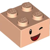 Brick 2 x 2 with Face, Winking Eyes and Open Mouth Smile Print / Light Nougat