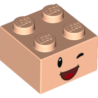Lego Brick 2 x 2 with Face, Winking Eyes and Open Mouth Smile Print / Light Nougat