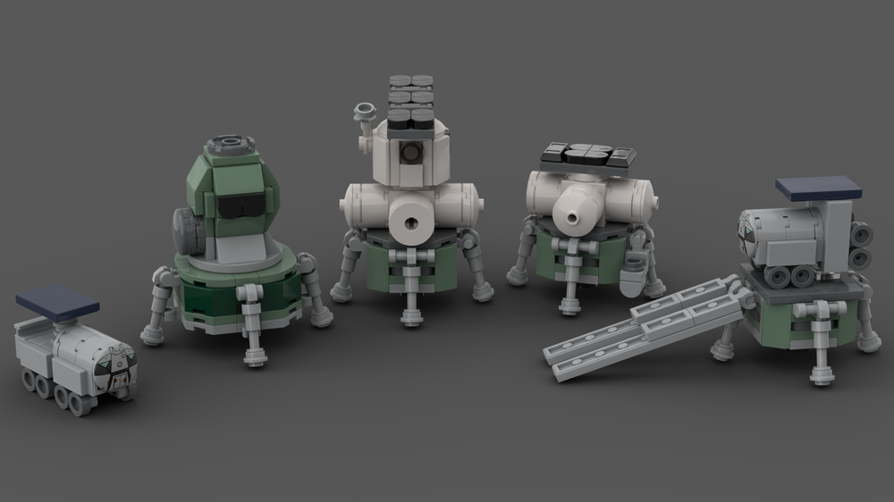 Lego LEK Lunar Expeditionary Complex with Heavy Lunokhod, LEK (Lunar Expeditionary Spacecraft), LZhM (Laboratory-Residence Module), LZM (Laboratory-Factory Module) and Lunokhod lander stage [1:110 Saturn V scale]