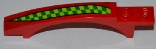 Lego Slope, Curved 8 x 1 x 1 2/3 with Arch and 2 Recessed Studs with Lime and Green Checkered Stripe Pattern Model Left Side (Sticker) - Set 7967