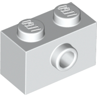 Lego Brick Special 1 x 2 with 1 Center Stud on 1 Side, Bottom Stud Holder / White
