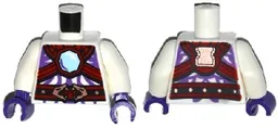 Torso Ninjago Snake with Bright Light Blue Gem, Black and Red Armor and Belt with Copper Snake Heads Pattern / White Arms / Dark Purple Hands