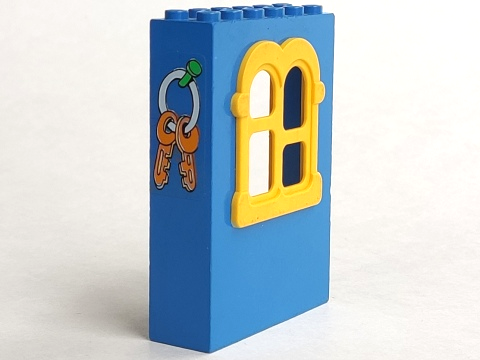 Lego Fabuland Building Wall 2 x 6 x 7 with Squared Yellow Window with Keys Pattern (Sticker) - Set 3669