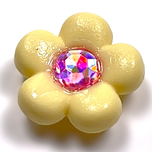 Lego Clikits Icon, Flower 2 x 2 Small, 5 Petals with Pin [Frosted] Trans-Pink Center Facet Gem / Light Yellow