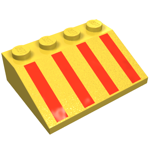 Lego Brick Sloped 33° 3 x 4 with Red Stripes Print / Yellow