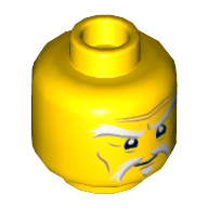 Lego Minifig Head Sensei Wu (Master), White and Gray Stern Eyebrows and Goatee, Medium Nougat Wrinkles, Concerned Expression Print [Hollow Stud]
