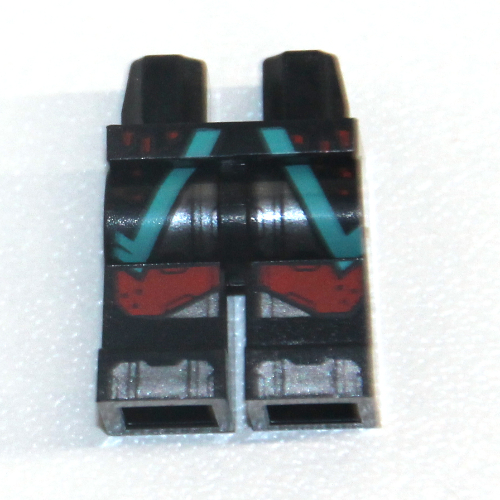 Lego Hips and Black Legs with Dark Turquoise Straps, Red Knee Plates Print / Black