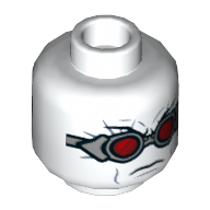 Lego Minifig Head Mr Freeze, Light Bluish Gray Goggles, Red Glasses, Stern Print / White