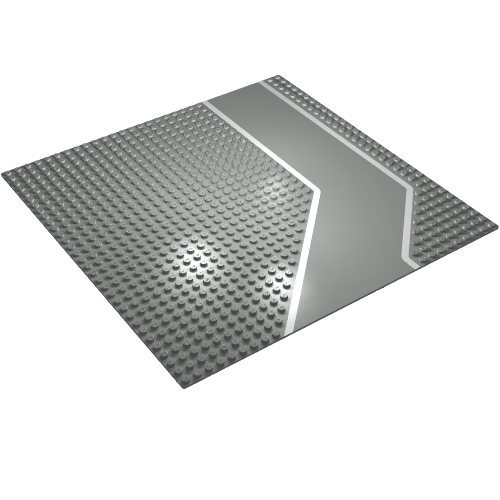 Lego Baseplate 32 x 32 with 9-Stud Angled Driveway / Road with White Lines Print / Light Gray