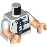 Torso, Dual Molded Arms, Marine Uniform, Dark Blue Tie, 'CADET' Badge, Black Belt Print, White Sleeves Pattern, Light Nougat Arms and Hands / White