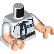 Lego Torso, Dual Molded Arms with Marine Uniform, Dark Blue Tie, 'CADET' Badge, Black Belt print, White Sleeves Pattern, Light Nougat Arms and Hands / White