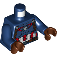 Lego Torso Armor with Silver Star on Chest and Red, White and Reddish Brown Harness Print (Captain America), Dark Blue Arms, Reddish Brown Hands / Dark Blue