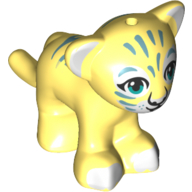 Lego Animal, Big Cat Cub, Lion with Dark Turquoise Eyes, White Paws/Nose and Sand Blue Pattern Print / Bright Light Yellow
