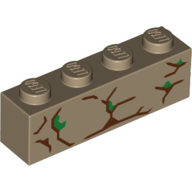 Lego Brick 1 x 4 with Tree Bark print / Dark Tan