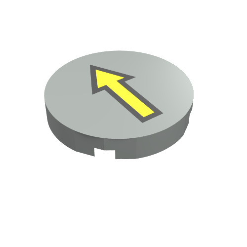 Lego Tile Round 2 x 2 with Yellow Arrow with Black Border Print / Light Gray