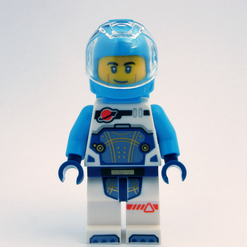 Lego Astronaut, White and Dark Azure Spacesuit, Dark Azure Backpack and Helmet