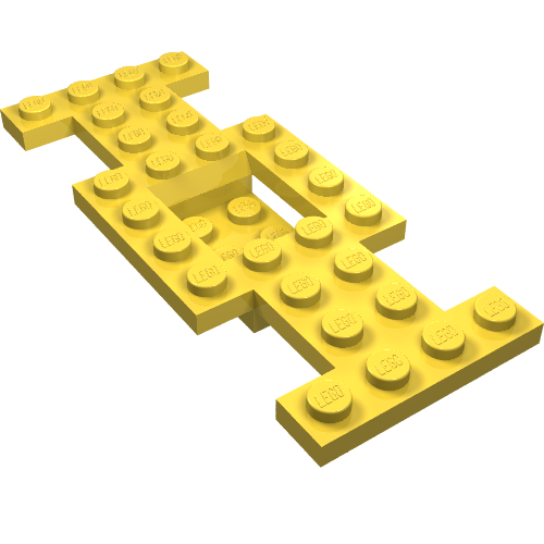 Lego Vehicle Base 4 x 10 x 2/3 with 2 x 2 Recessed Center with Smooth Underside, 1 x 2 Cutouts, No Center Hole / Yellow