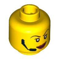 Minifig Head Agent Swift / Trace, Red Lips, Headset, Scared / Smiling Print / Yellow
