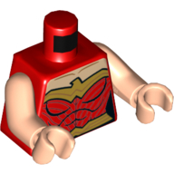 Lego Torso Muscles with Light Nougat Neck, Gold Trim and Belt Print (Wonder Woman), Light Nougat Arms and Hands / Red