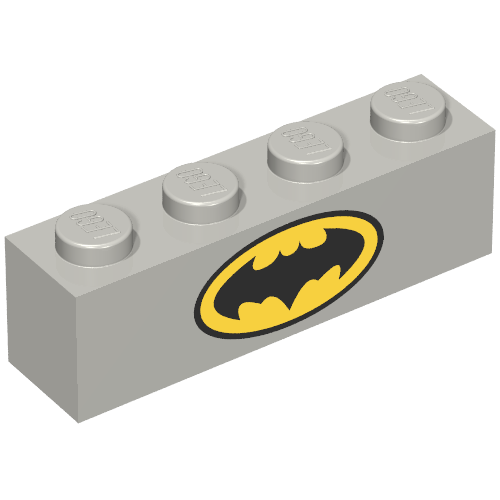 Lego Brick 1 x 4 with Classic Batman Logo print / Light Bluish Gray