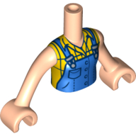 Lego Minidoll Torso Girl with Blue Overalls, Bright Light Yellow Plaid Shirt, Light Nougat Arms and Hands / Light Nougat