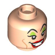 Lego Minifig Head Cruella de Vil, Lime Eyeshadow, Red Lips, Open Mouth Mean Smile / Frown print / Light Nougat