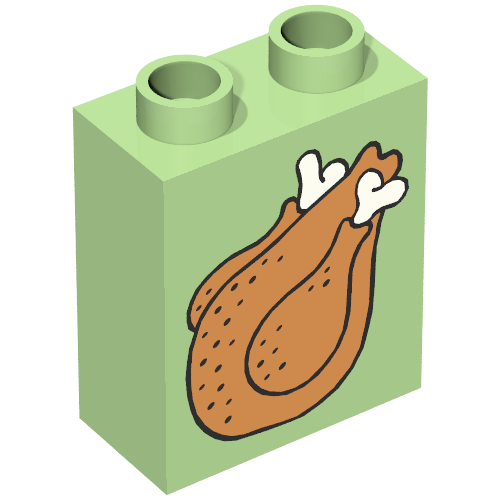 Lego Duplo Brick 1 x 2 x 2 with Roast Turkey Print / Medium Green