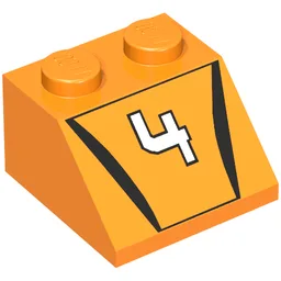 Brick Sloped 45° 2 x 2 with '4' Hot Scorcher Print / Orange