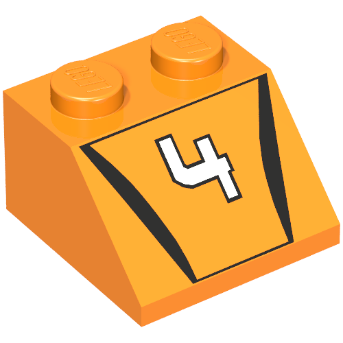Lego Brick Sloped 45° 2 x 2 with '4' Hot Scorcher Print / Orange