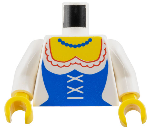 Lego Torso Castle Crusaders Blue Corset and Necklace Pattern (Maiden) / White Arms / Yellow Hands