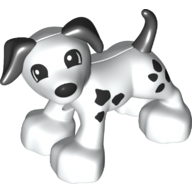 Lego Duplo Animal Dog Large Paws with Black Ears and Tail and Spots, Eyes Looking Right Print / White