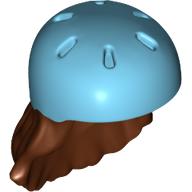 Lego Hair and Helmet, Long with Medium Azure Helmet Pattern / Reddish Brown