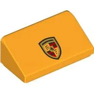 Brick Sloped 30° 1 x 2 x 2/3 with Porsche Shield Print / Bright Light Orange