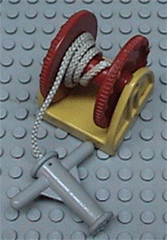 Lego Duplo Hose Reel Holder 2 x 2 with Red Drum, Light Gray Hose Nozzle with Handles, String
