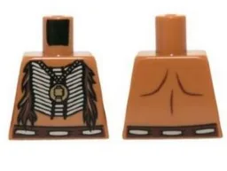 Torso Bare Chest with Beaded Armor, Fur and Gold Minifigure Pendant Pattern / Medium Nougat